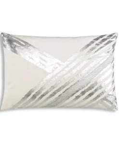 Cloud9d PILLOWS, RUGS, & THROWS Zara - Ivory Velvet Pillow W/ Abstract Silver Foil And Embroidery - 20" X 14"