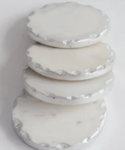 Inspire Me! Home Decor Marble Coasters W/ Silver Hammered Edge