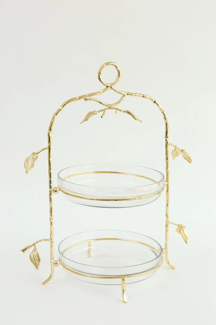 Inspire Me! Home Decor Two-Tiered Gold Leaf Serving Display