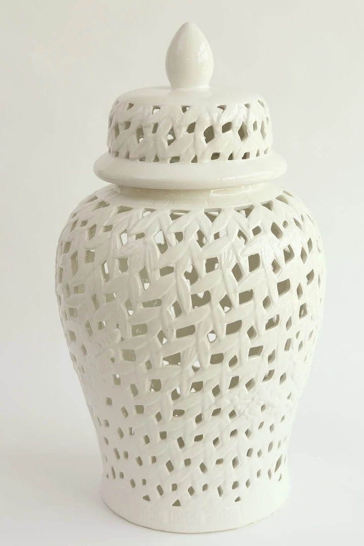 Inspire Me! Home Decor White Leaf Pattern Ginger Jar (2 Sizes)