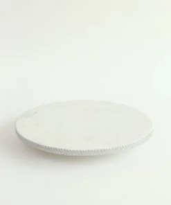 Inspire Me! Home Decor White Marble Round Lazy Susan W/ Silver Textured Edge