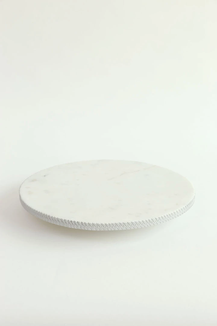 Inspire Me! Home Decor White Marble Round Lazy Susan W/ Silver Textured Edge