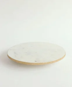 Inspire Me! Home Decor White Marble Round Lazy Susan W/ Gold Textured Edge
