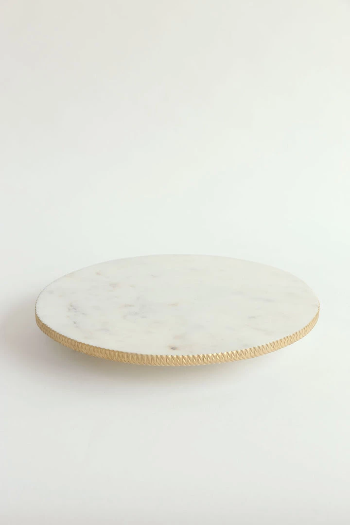 Inspire Me! Home Decor White Marble Round Lazy Susan W/ Gold Textured Edge