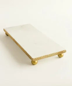 Inspire Me! Home Decor White Marble Tray W/ Gold Textured Edge (2 Size)