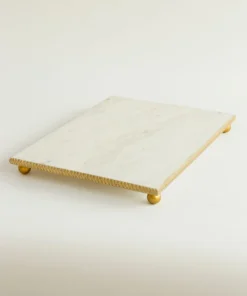 Inspire Me! Home Decor White Marble Tray W/ Gold Textured Edge (2 Size)