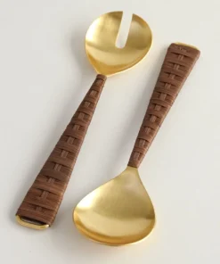 Inspire Me! Home Decor Gold Servers W/ Rattan Handle