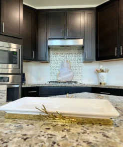 Inspire Me! Home Decor White Ceramic Tray With Gold Textured Design & Base