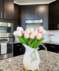 Inspire Me! Home Decor White Ceramic Pitcher With Gold Textured Design Handle & Base