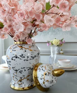 Inspire Me! Home Decor Gold & White Marble Print Ginger Jar "From Pops Of Color Home Collection" (2 Sizes)