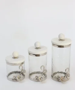 Inspire Me! Home Decor Gold Or Silver Metal Floral Glass Canisters With Marble Lid-With Metal Rim (3 Sizes) (2 Colors)