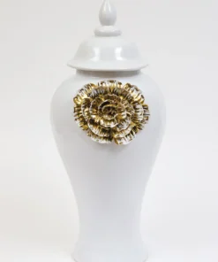 Inspire Me! Home Decor White Ginger Jar With Large Gold Flower Detail (3 Sizes)