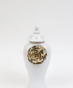 Inspire Me! Home Decor White Ginger Jar With Large Gold Flower Detail (3 Sizes)