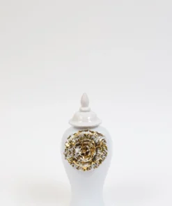 Inspire Me! Home Decor White Ginger Jar With Large Gold Flower Detail (3 Sizes)