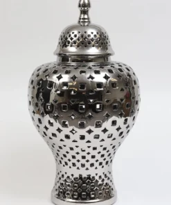 Inspire Me! Home Decor Silver Pierced Patterned Ginger Jar Pierced (2 Sizes)