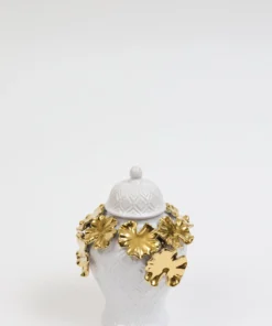 Inspire Me! Home Decor White Textured Ginger Jar With Gold Floral Design (3 Sizes)