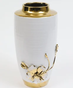 Inspire Me! Home Decor White & Gold Vase With White Floral Design