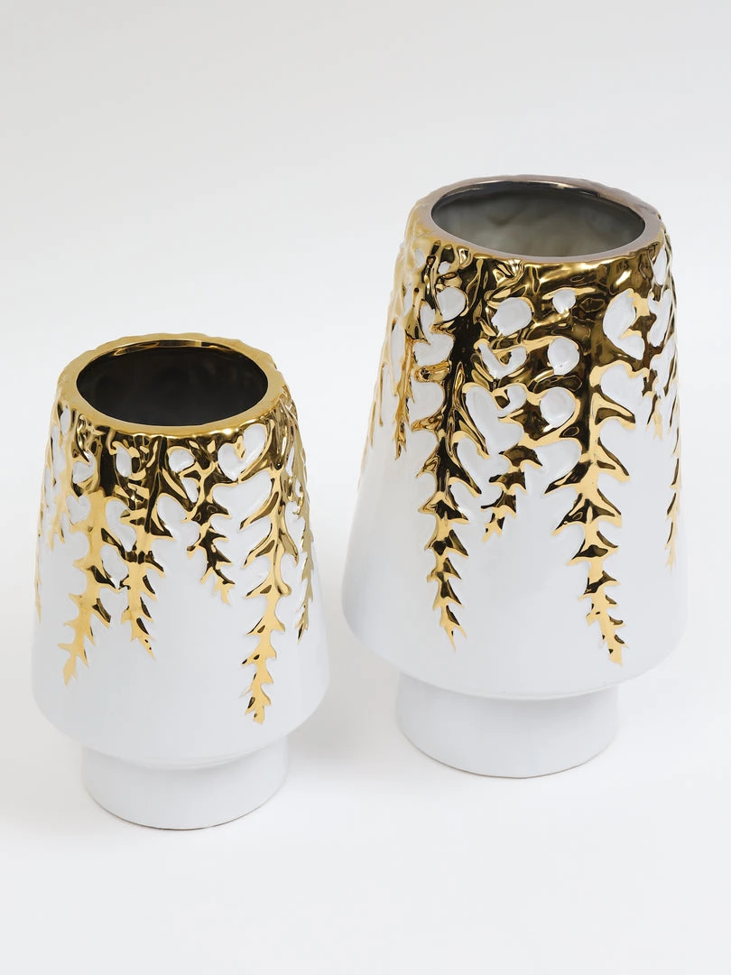 Inspire Me! Home Decor White Ceramic Vase With Gold Vine Design (3 Sizes)