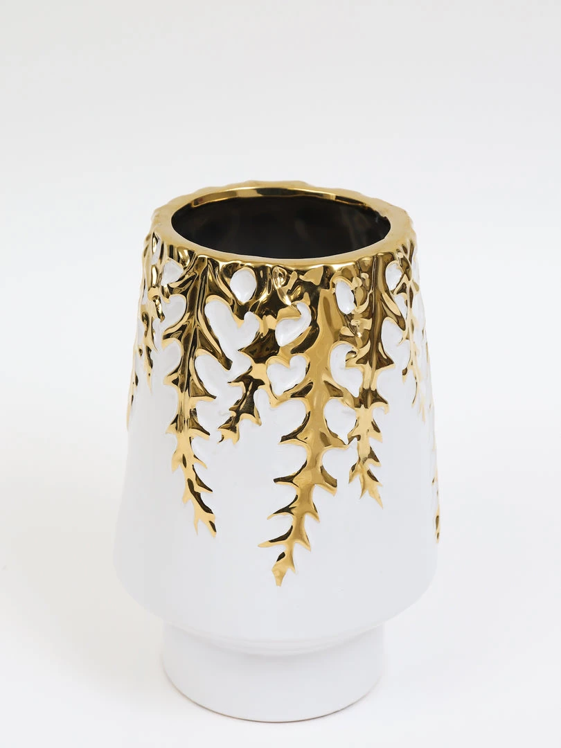 Inspire Me! Home Decor White Ceramic Vase With Gold Vine Design (3 Sizes)