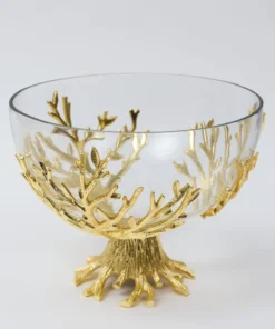 Inspire Me! Home Decor Large Glass Bowl On Gold Branch Base