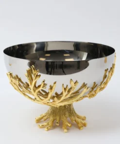 Inspire Me! Home Decor Large Stainless Bowl On Gold Branch Base