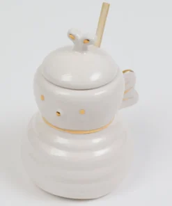 Inspire Me! Home Decor White Honey Bee Jar With Wood Dipper