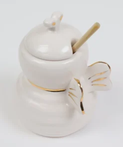 Inspire Me! Home Decor White Honey Bee Jar With Wood Dipper