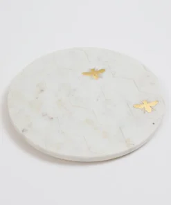 Inspire Me! Home Decor Round Marble Platter With Gold Bees