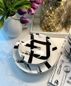 Inspire Me! Home Decor 12 Piece Black Brush Stroke Dinnerware Set KITCHEN