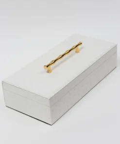 Inspire Me! Home Decor White Faux Leather Lidded Box With Gold Handle