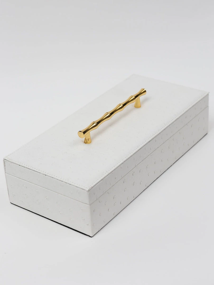 Inspire Me! Home Decor White Faux Leather Lidded Box With Gold Handle