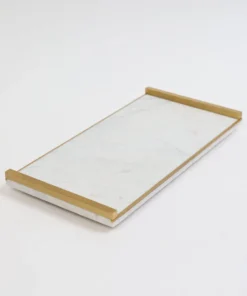 Inspire Me! Home Decor Rectangle Marble Tray With Gold Metal Handles And Gold Edge
