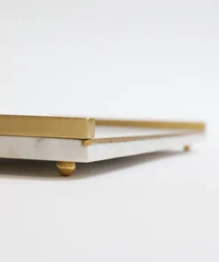 Inspire Me! Home Decor Rectangle Marble Tray With Gold Metal Handles And Gold Edge