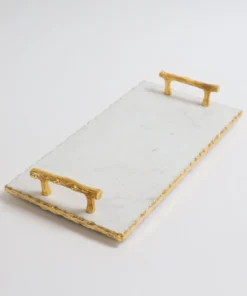 Inspire Me! Home Decor Rectangle Marble Tray With Gold Handles & Hammered Gold Edge