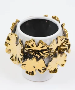 Inspire Me! Home Decor White Ceramic Vase With Stunning Gold Cascading Floral Detail