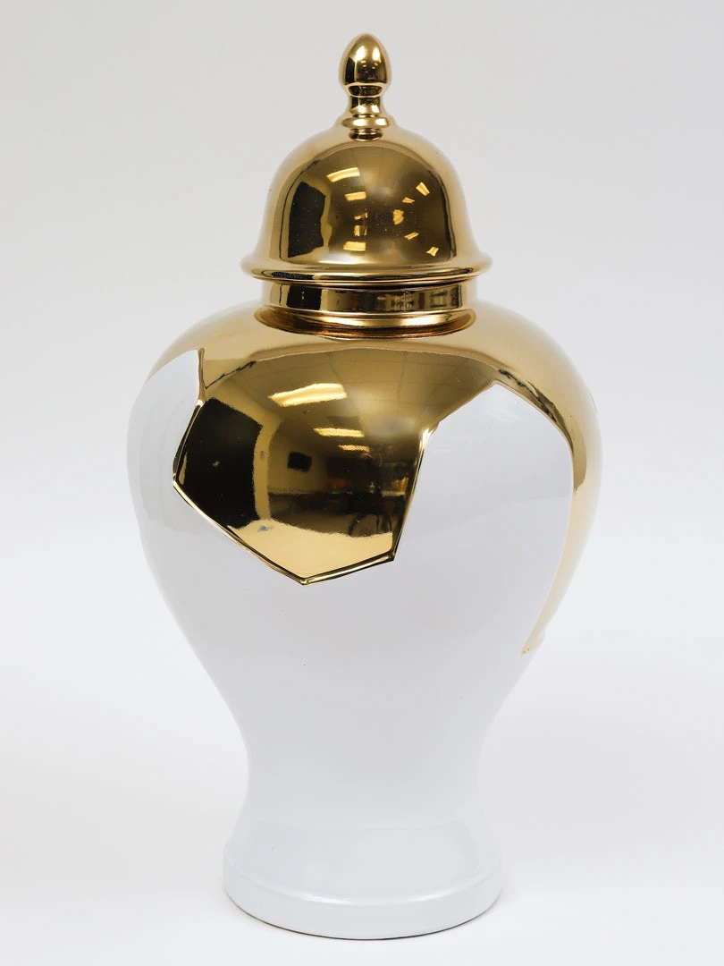 Inspire Me! Home Decor Gold Geometric White And Gold Ginger Jar (3 Sizes)