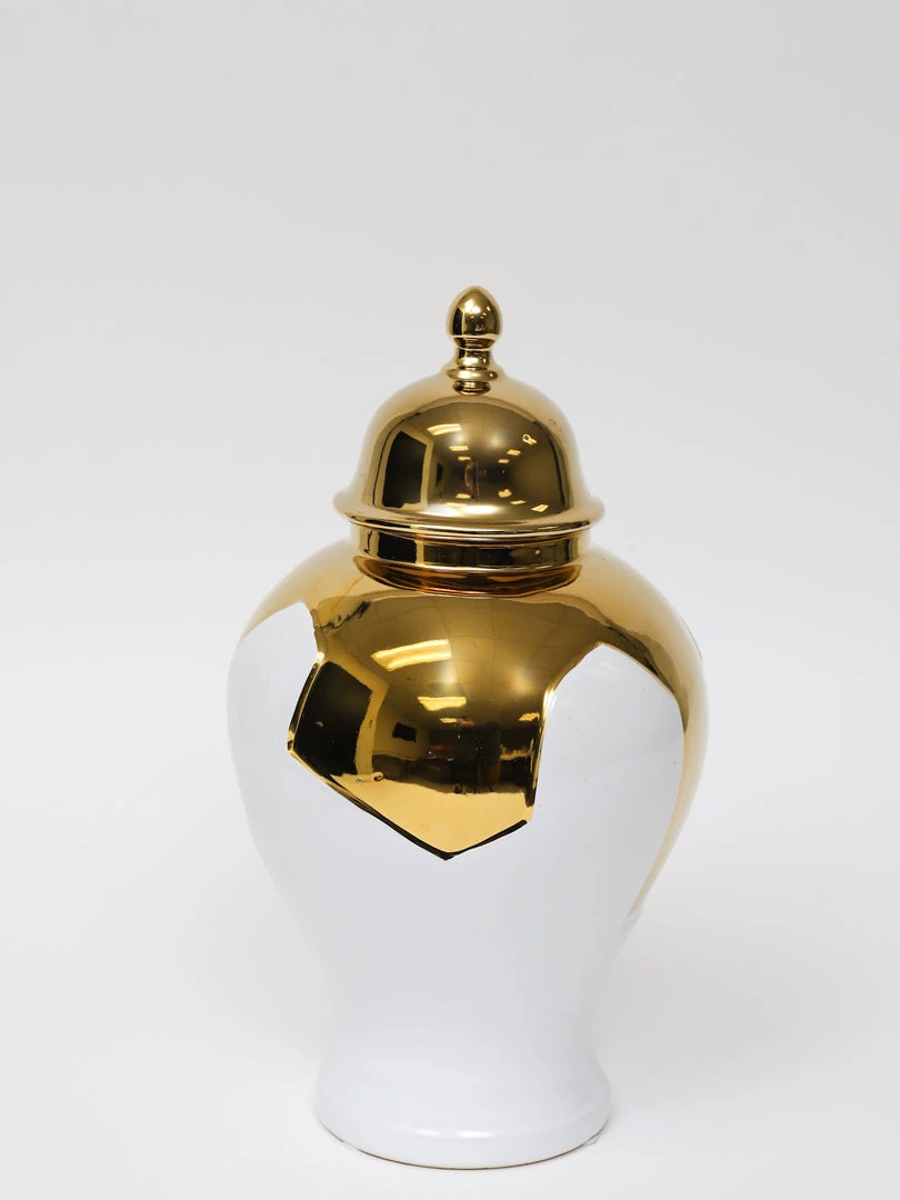 Inspire Me! Home Decor Gold Geometric White And Gold Ginger Jar (3 Sizes)