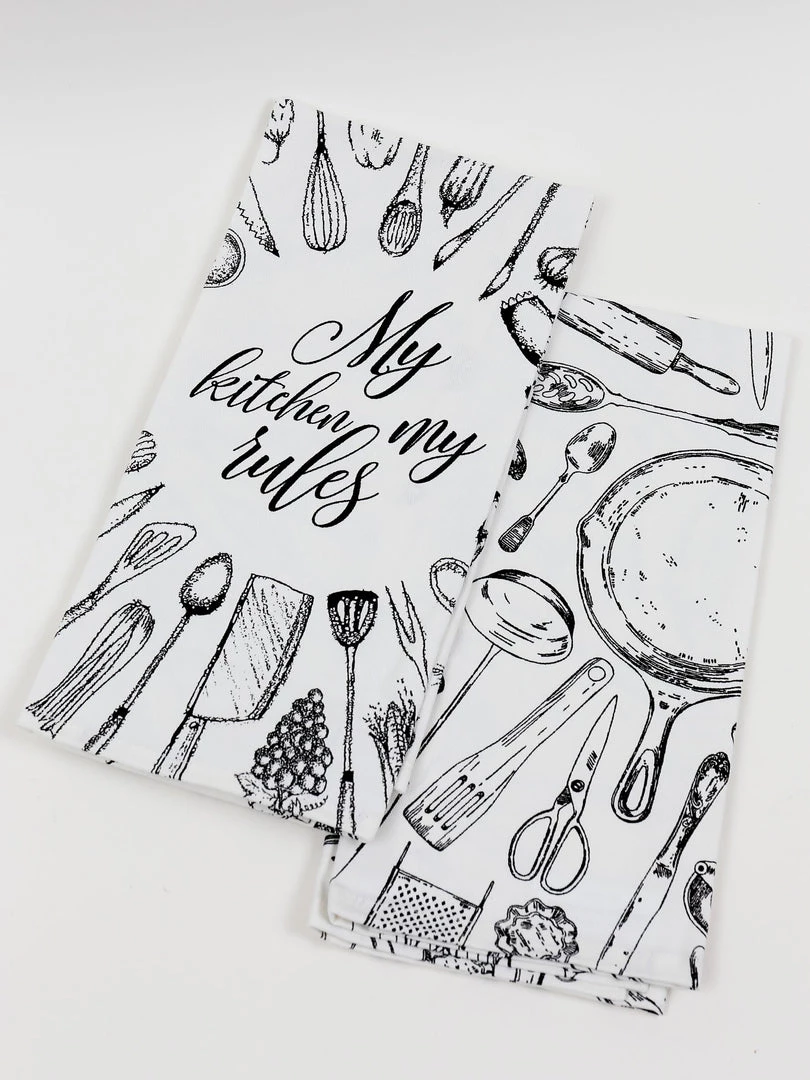 Inspire Me! Home Decor Set Of 2 Black And White Kitchen Utensil Towels (3 Styles)