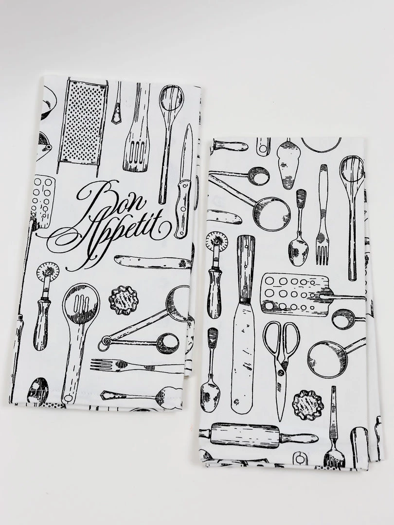 Inspire Me! Home Decor Set Of 2 Black And White Kitchen Utensil Towels (3 Styles)