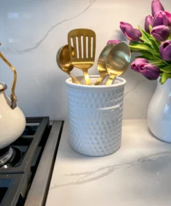 Inspire Me! Home Decor White Utensil Holder With Dotted Pattern KITCHEN