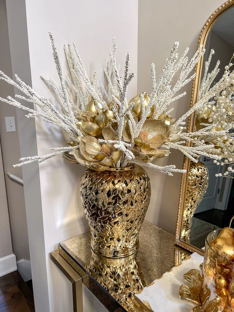 Inspire Me! Home Decor Gold Leaf Pattern Ginger Jar (2 Sizes)