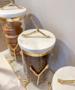 Inspire Me! Home Decor Glass Canister On Gold Twig Base With Marble Lid (3 Sizes)
