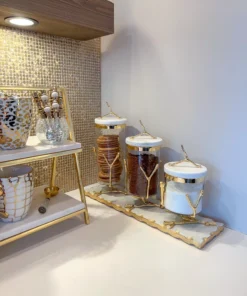 Inspire Me! Home Decor Glass Canister On Gold Twig Base With Marble Lid (3 Sizes)