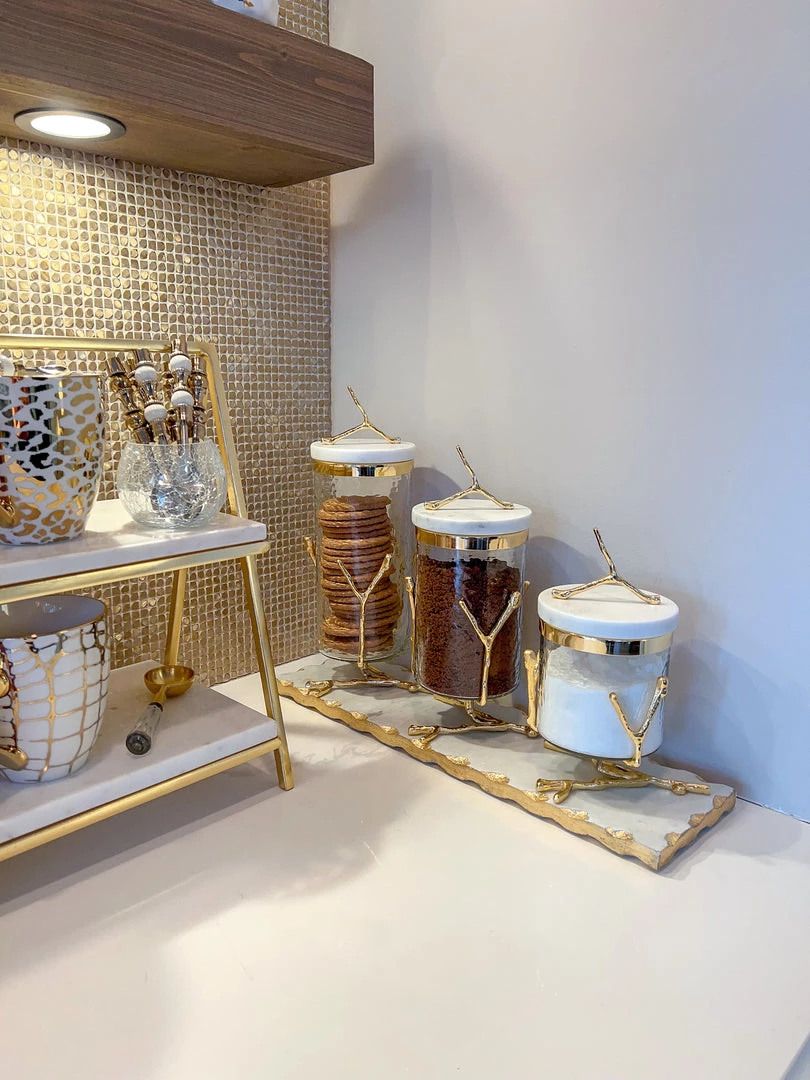 Inspire Me! Home Decor Glass Canister On Gold Twig Base With Marble Lid (3 Sizes)