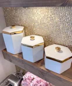 Inspire Me! Home Decor White And Gold Ceramic Jars With Lids (3 Sizes)