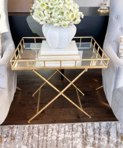 Inspire Me! Home Decor Gold Tray Side Table With Mirrored Top