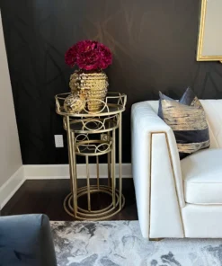 Inspire Me! Home Decor Gold Round Nesting Tables With Antiqued Mirrored Tops