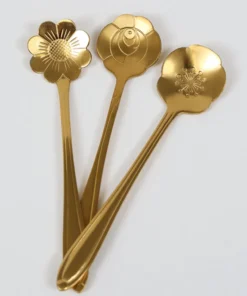 Inspire Me! Home Decor Set Of 3 Gold Flower Tea Spoons