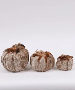 Inspire Me! Home Decor Beige Velvet Feather Pumpkins (3 Sizes) SEASONAL