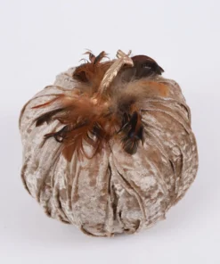 Inspire Me! Home Decor Beige Velvet Feather Pumpkins (3 Sizes) SEASONAL